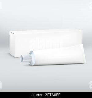 Realistic long White paper or cardboard box mockup for toothpaste ...