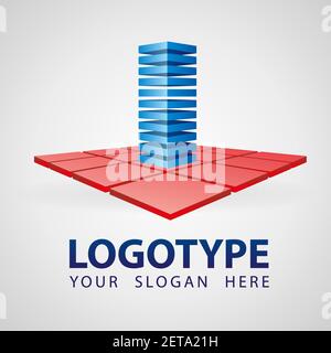 3D geometry Abstract bulding company vector logo icon. Building from blocks on a flat surface from blocks logo template design. Isometric style Stock Vector