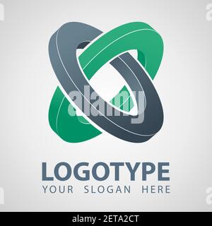 3D geometry Abstract gray and green rings company vector logo icon. Cilinder logo template design. Isometric style, multipurpose Consult corporation Stock Vector