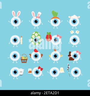Easter cute eye ball icon set. Stock Vector