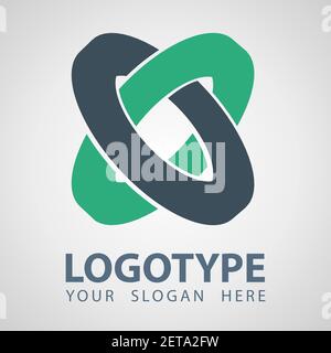 Abstract gray and green rings company vector logo icon. Cilinder logo template design. Flat style, multipurpose corporation logo template. Logotype Stock Vector