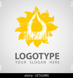 Sunflower sign. Branding Identity Corporate vector logo design template Isolated on a white background. Yellow Sunflower oil vector grunge logotype Stock Vector