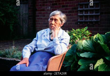 Portrait of Ninety year Old Woman looking Thoughtful Stock Photo