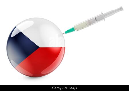 Syringe with Czech Republic flag. Vaccination in Czech Republic concept, 3D rendering isolated on white background Stock Photo