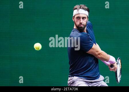 ROTTERDAM, THE NETHERLANDS - MARCH 1: Nikoloz Basilashvili of Georgia during the 48e ABN AMRO World Tennis Tournament at Rotterdam Ahoy on March 1, 20 Stock Photo