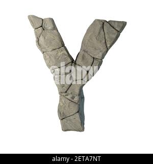 A 3D rendering illustration of the letter  formed with cracked rocks isolated on a white background Stock Photo