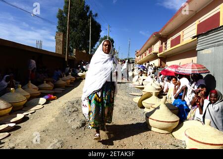 The injera basket market in Mekele, Ethiopia. Stock Photo