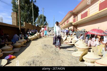 The injera basket market in Mekele, Ethiopia. Stock Photo