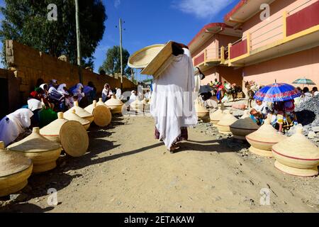 The injera basket market in Mekele, Ethiopia. Stock Photo