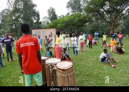 A Rwandan drumming performance at the ethnographic museum in Huye, Rwanda. Stock Photo