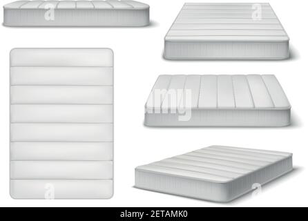 Mattress realistic set of five isolated images and different angle views of sleeping mattress with shadows vector illustration Stock Vector