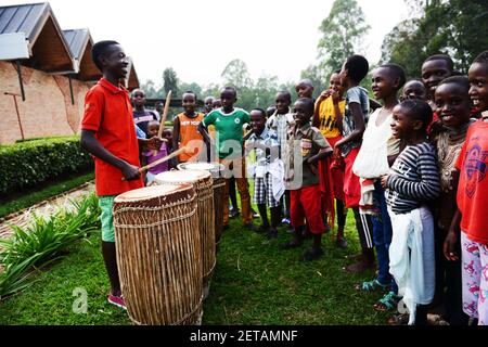 A Rwandan drumming performance at the ethnographic museum in Huye, Rwanda. Stock Photo