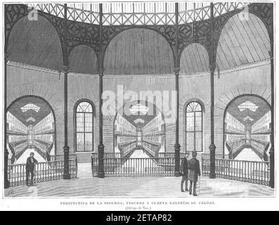 Perspectiva de la segunda, tercera y cuarta galerías de celdas, dibujo de Nao. Stock Photo