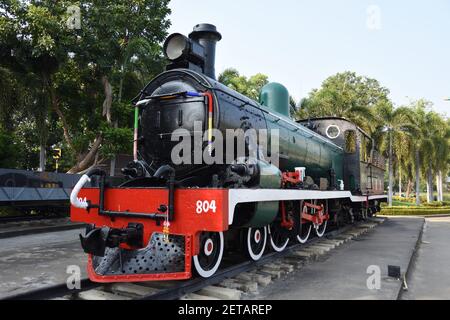 Kanchanaburi, Thailand. November 12, 2019. Japanese built steam train (locomotive) used during WW2 while Japan occupied Thailand. Stock Photo