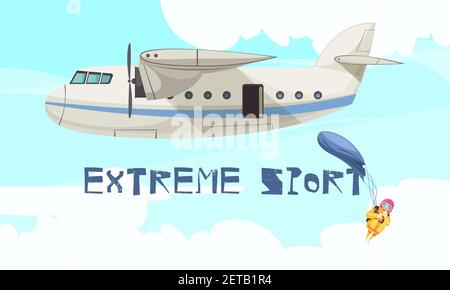 Skydiving extreme sport flat poster with free style hang gliding above ...