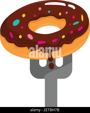 Donuts Brown Color and Fork  Draw Design Template illustration Isolated Stock Vector
