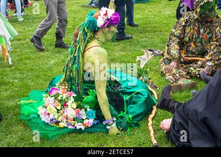 Green costume at the Jack-in-the-Green Festival, Hastings, East Sussex, UK Stock Photo