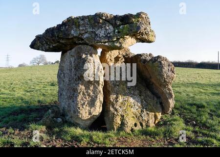 Long Cairn, neolithic burial chamber at St Lythans near Cardiff, Wales Stock Photo