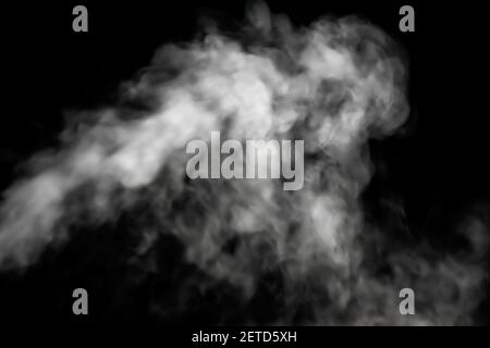 Blur white water vapour on isolated black background. Abstract of steam  with copy space. Steam flow. Smoke on white background. Stock Photo