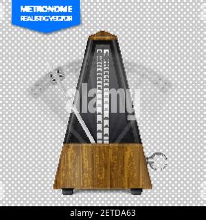 Vintage wooden style of classic metronome with pendulum in motion on transparent background realistic vector illustration Stock Vector