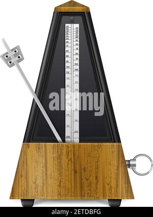 Mechanical wooden swinging metronome in retro style isolated on white background realistic vector illustration Stock Vector