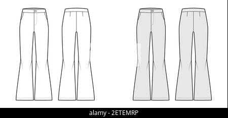 Vector flare pants for ladies fashion CAD, sketch template, woman