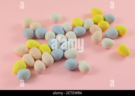 Pastel colored candy covered chocolate Easter eggs
