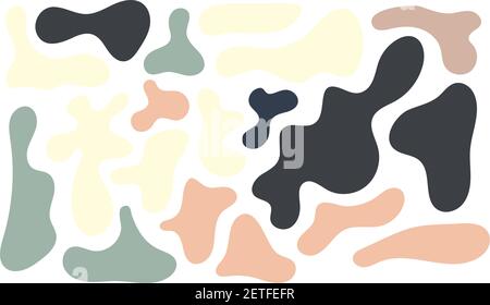 Irregular blob, set of abstract organic shapes. Abstract irregular random blobs, pastel green and brown color. Simple liquid amorphous splodge. Trendy Stock Vector