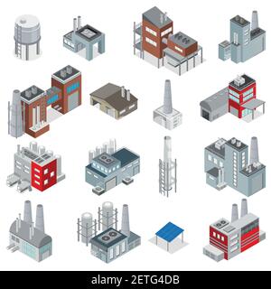 Industrial buildings, factories and power plants icon set Stock Vector ...