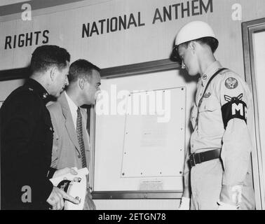 Photograph of Lt. Col. Scott, USMC, and John F. (Mike) Simmons at the Official Preview of the Freedom Train Exhibit (19084606965). Stock Photo