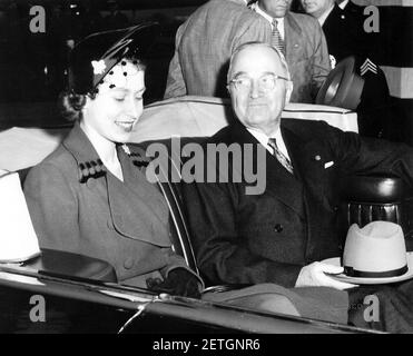 Photograph of President Harry S. Truman and England's Princess Elizabeth in Limousine. Stock Photo