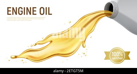 Realistic motor oil white background with engine oil one hundred percent certified description vector illustration Stock Vector