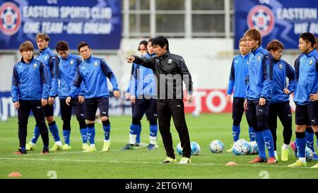 -- HONG KONG, Feb. 28, 2017 (Xinhua) -- Yu Kobayashi(R) of Japan's Kawasaki Frontale attends the team's training session for the Champions League Group G match against Eastern SC from