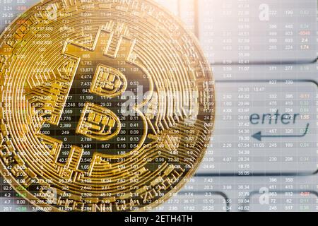 Modern way of exchange. Bitcoin is convenient payment in global economy market. Virtual digital currency and financial investment trade concept. Abstr Stock Photo