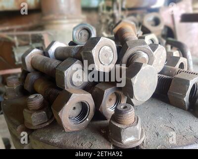 The bolts for tightening of flanged joints Stock Photo