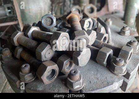 The bolts for tightening of flanged joints Stock Photo
