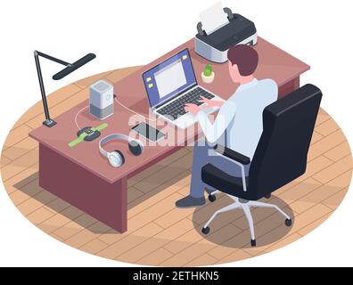 Modern devices composition with isometric image of modern workplace with lots of smart gadgets on table vector illustration Stock Vector