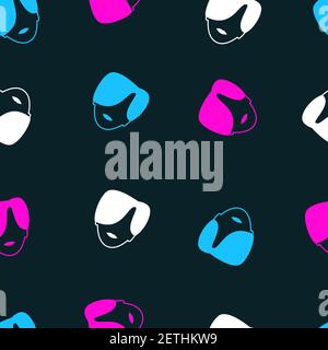 Korean pop music boy heads multicolored icons. Seamless pattern on black background. Stock Photo