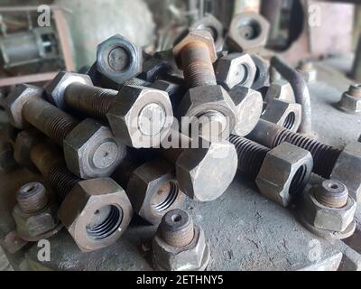 The bolts for tightening of flanged joints Stock Photo