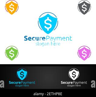 Shield Online Secure Payment Logo for Security Online Shopping. Financial Transaction. Sending Money. Mobile Banking Service Logotype Concept Stock Vector