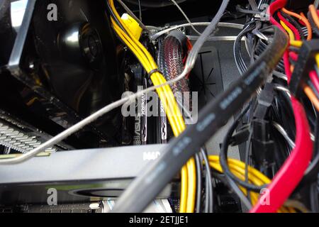 close up shot of desktop computer case inside Stock Photo