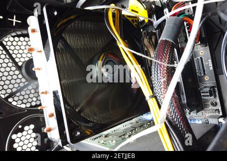 close up shot of desktop computer case inside Stock Photo