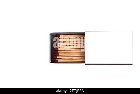 Matches in an open box on a white insulated background with mockup Stock Photo