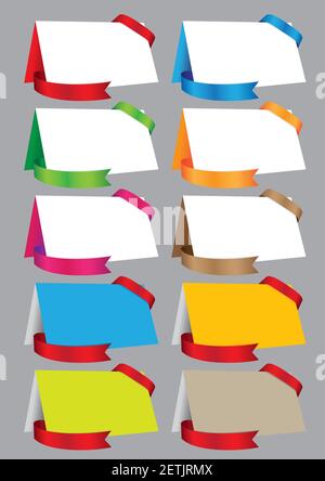 Collection of gift cards with colorful ribbons. Vector illustration. Stock Vector
