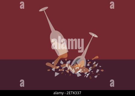 broken glasses of wine background for kitchen or drinks Stock Vector