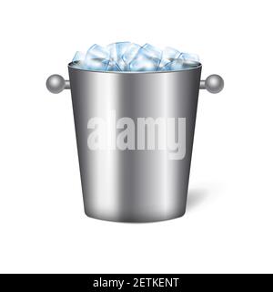 Colored isolated realistic champagne bucket ice composition metal bucket with round handles vector illustration Stock Vector