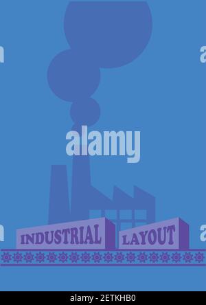 Vector illustration of factory emitting smoke and cargo on conveyor belt. Concept for industrial pollution. Stock Vector