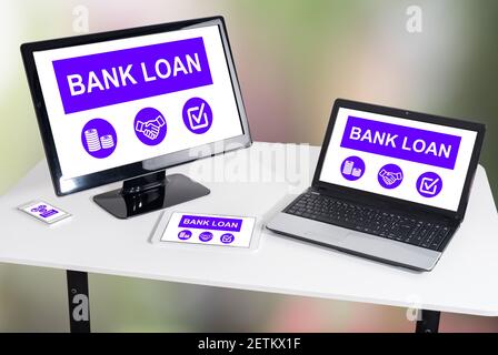 Bank loan concept shown on different information technology devices Stock Photo