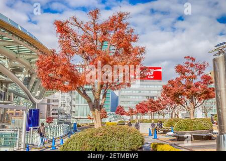 NAGOYA, JAPAN - December 09, 2017: Cityscape of Nagoya in autumn Oasis 21 and Nagoya TV Tower in Sakae, Japan., A shopping complex and its large oval Stock Photo