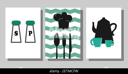 Set of posters for the interior of kitchens, restaurants, cafes. Stock Vector